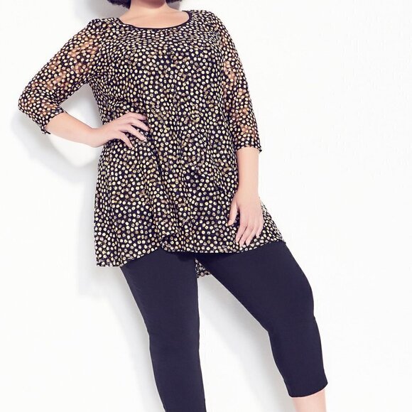 Zim & Zoe Imogen Overlay Tunic Blouse Sheer Black Dotted Top Size 22/24 NWT - Picture 1 of 16